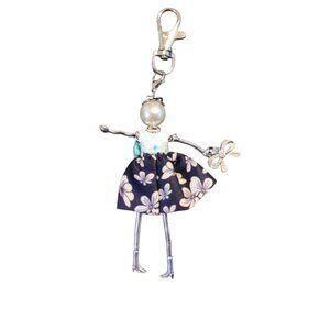 Doll Keychain Bag Charm Silver tone hardware New